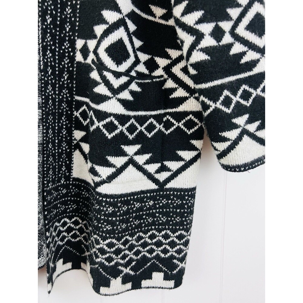 Frye Black White Geometric Jacquard Open Front Cardigan Sweater Aztec Boho XL - Picture 6 of 8
